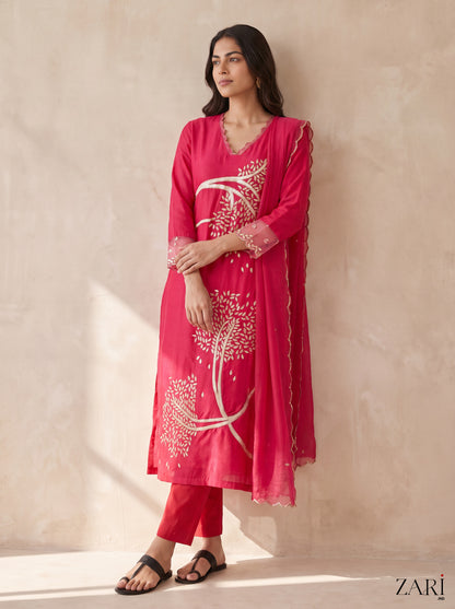 Pink Gota Patti Tree Kurta Set