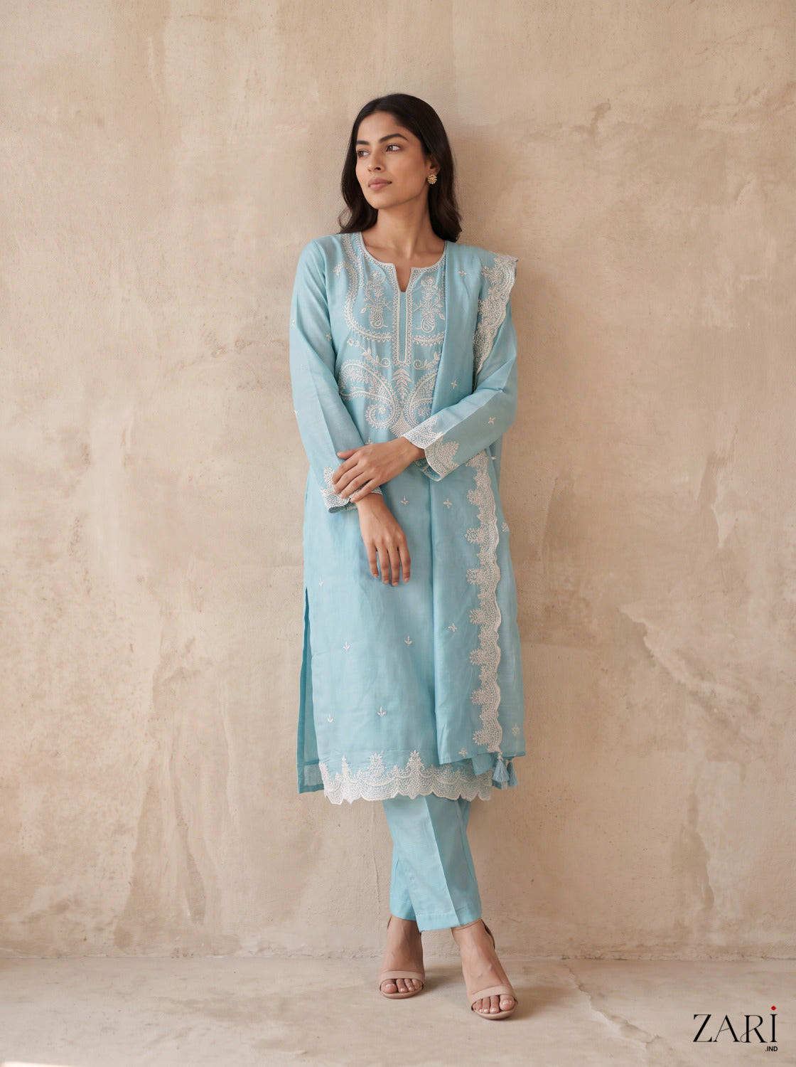 Powder Blue Chikankari Style Kurta Set