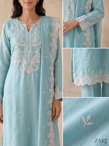 Powder Blue Chikankari Style Kurta Set