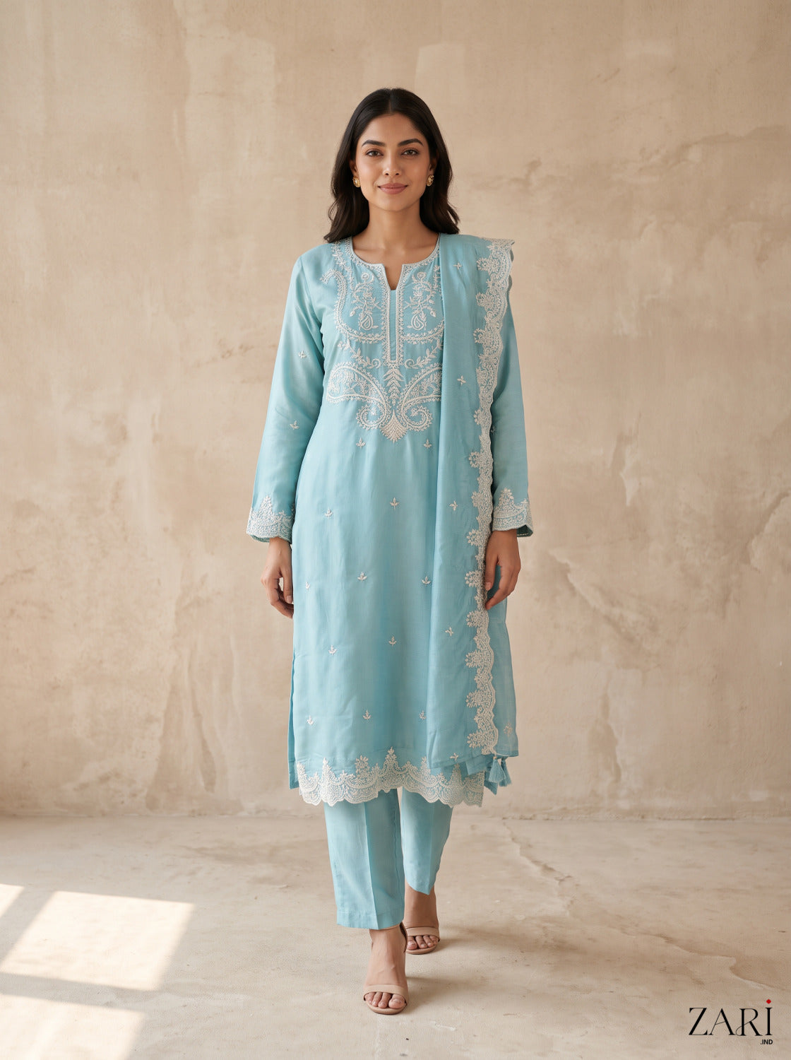 Powder Blue Chikankari Style Kurta Set