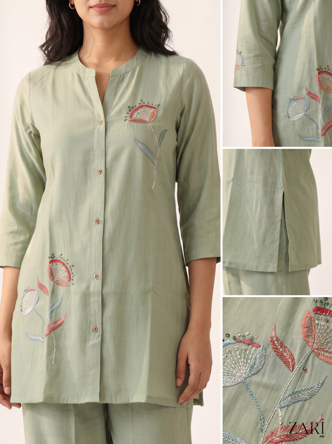 Sage Green Co-ord Set with Leaf Embroidery