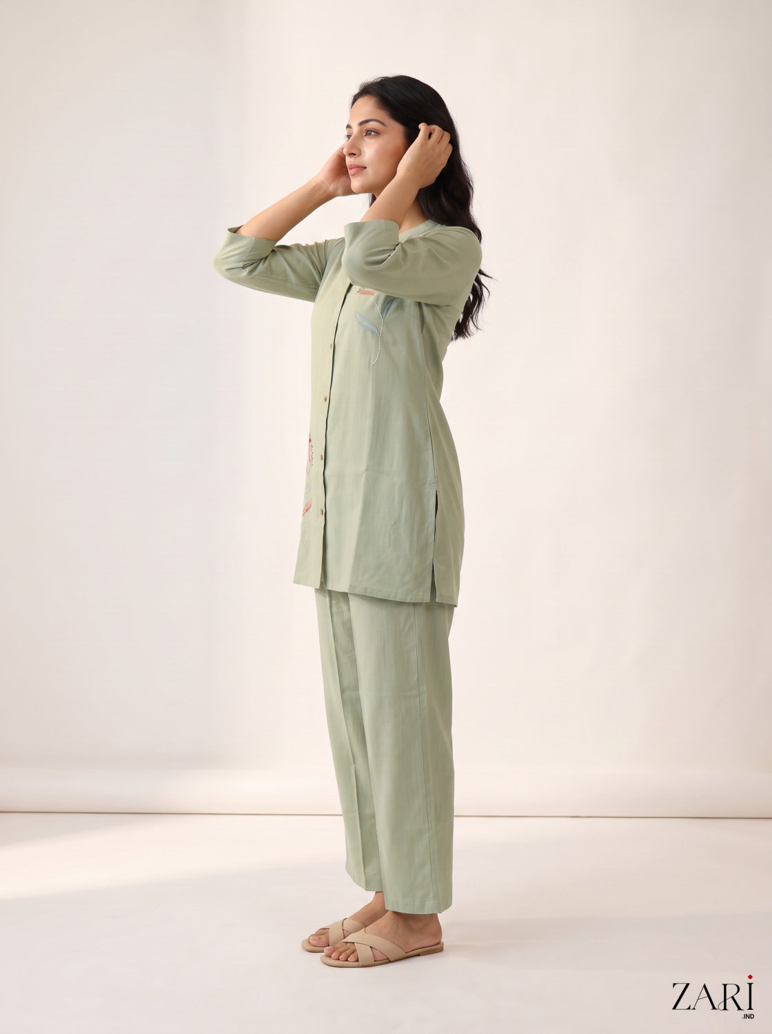 Sage Green Co-ord Set with Leaf Embroidery