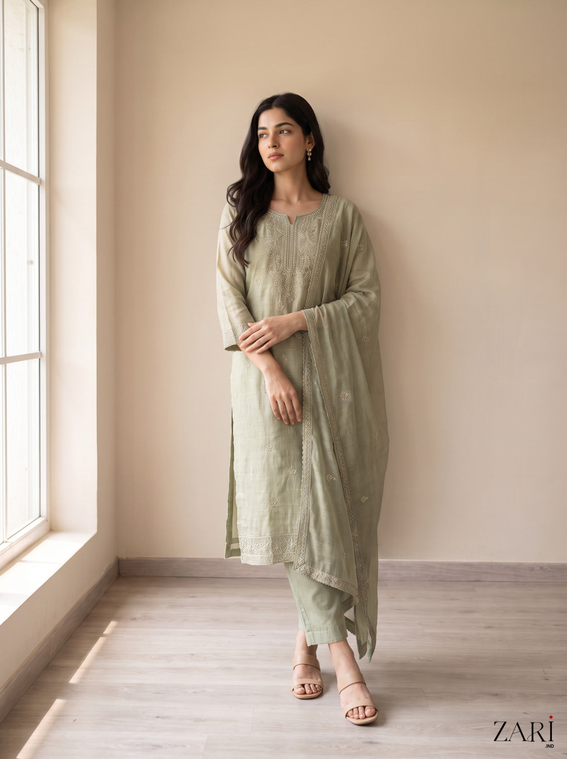 Sage green kurta set with dupatta