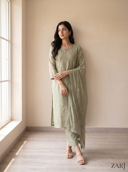 Sage green kurta set with dupatta