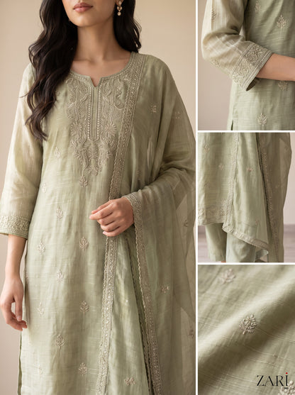 Sage green kurta set with dupatta