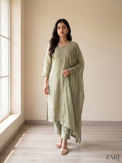 Sage green kurta set with dupatta