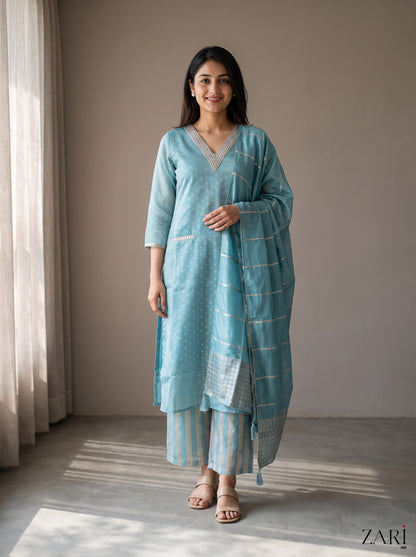 Sky Blue Embellished Suit