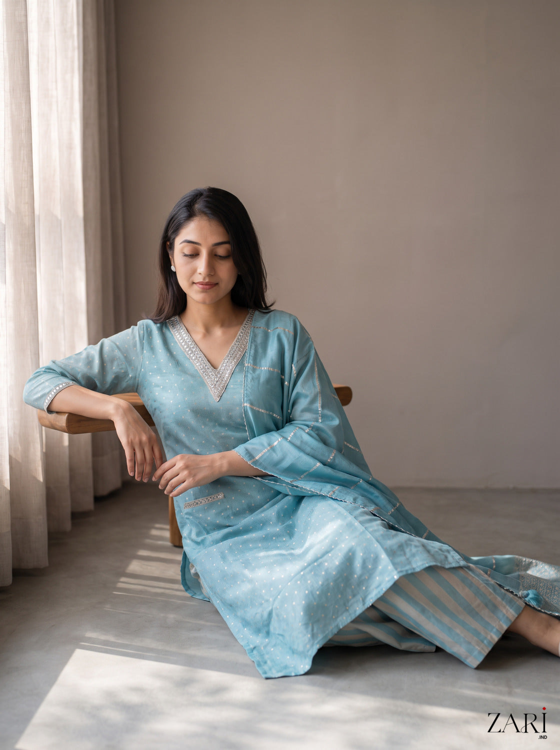 Sky Blue Embellished Suit
