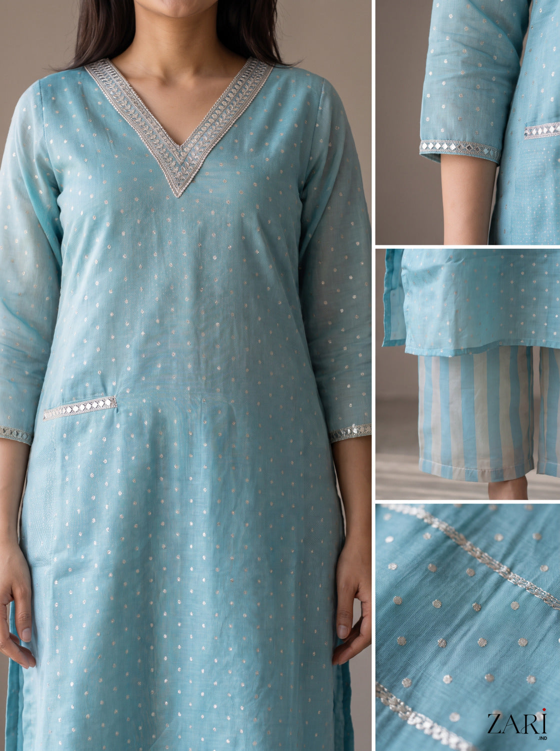 Sky Blue Embellished Suit