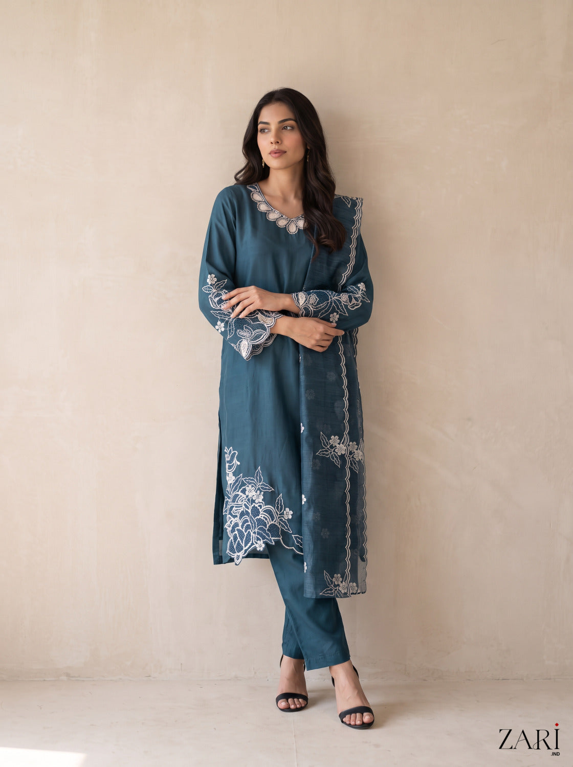 Teal Blue Cutwork Kurta Set with Dupatta