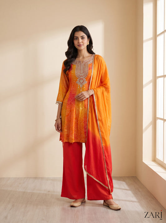 Sunset Zari Bandhani Kurta Set