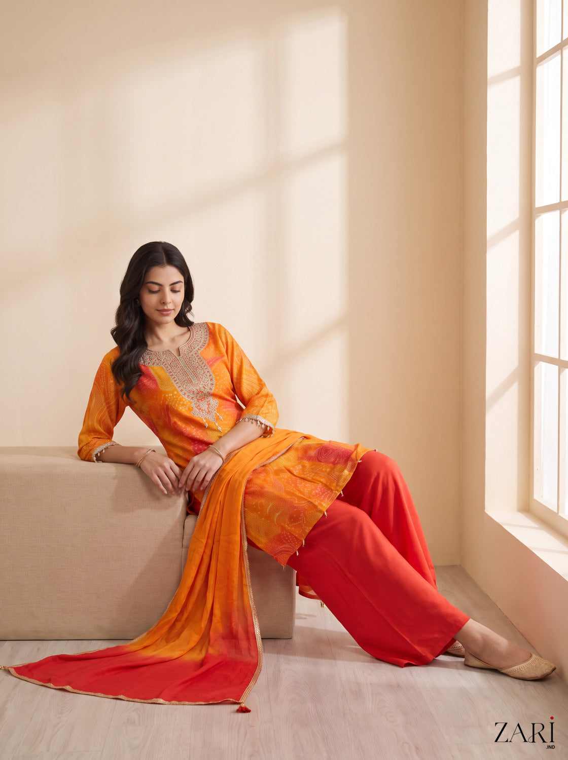 Sunset Zari Bandhani Kurta Set