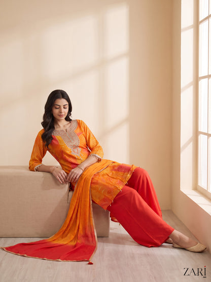 Sunset Zari Bandhani Kurta Set