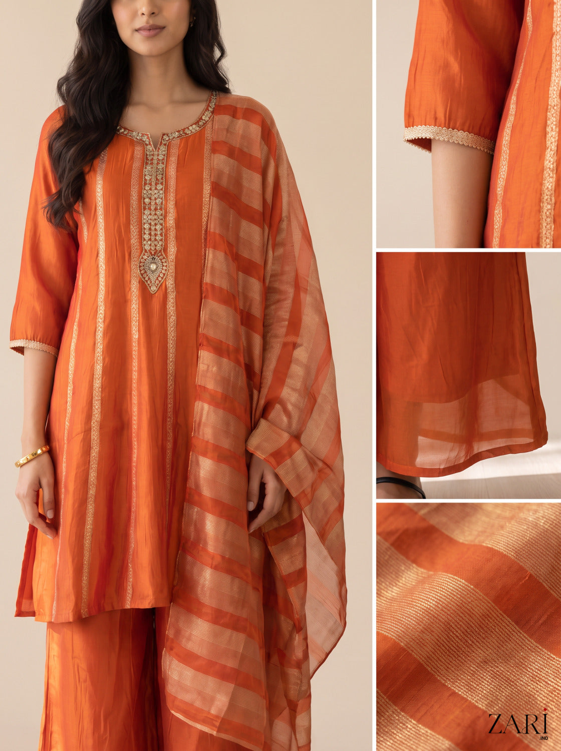 Orange Embroidered Kurta Set