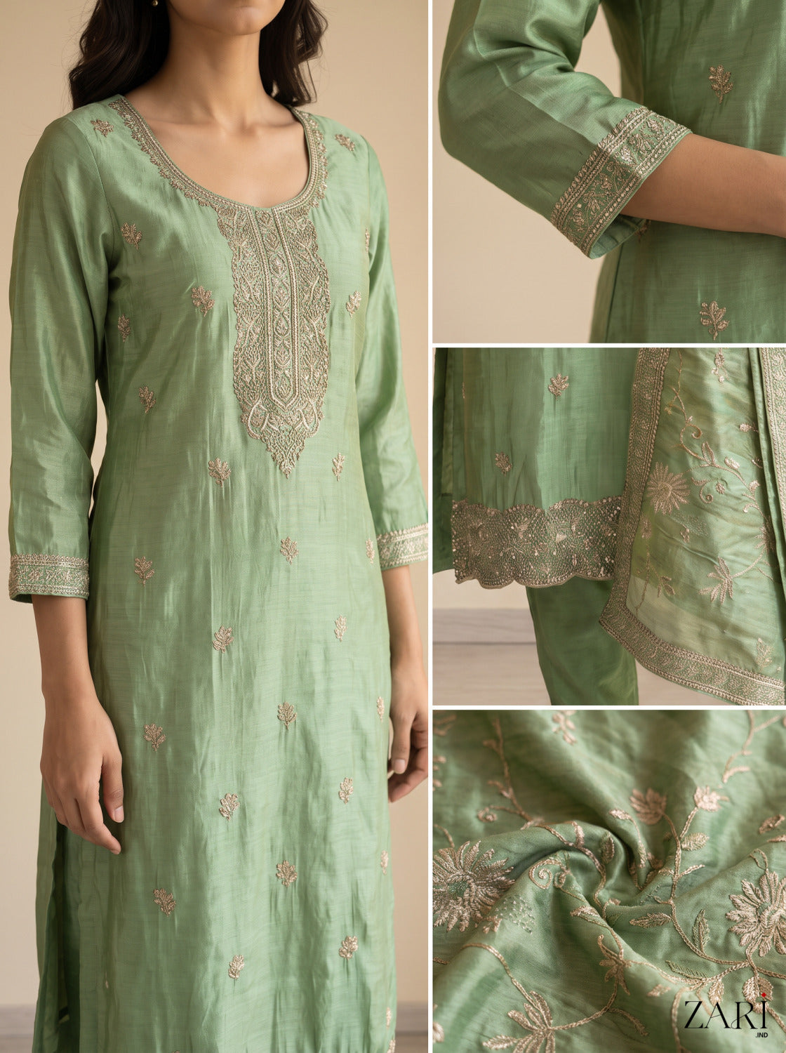Sage Green Embroidered Suit