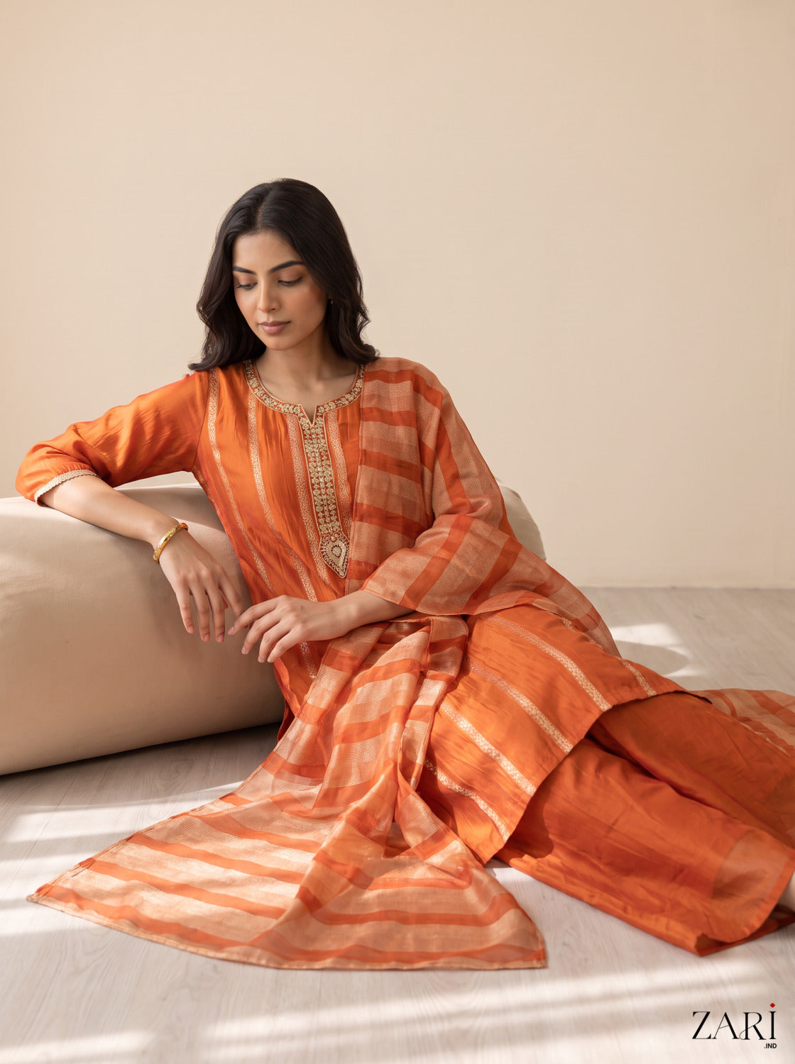 Orange Embroidered Kurta Set