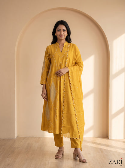 Golden Bloom Embroidered Kurta Set