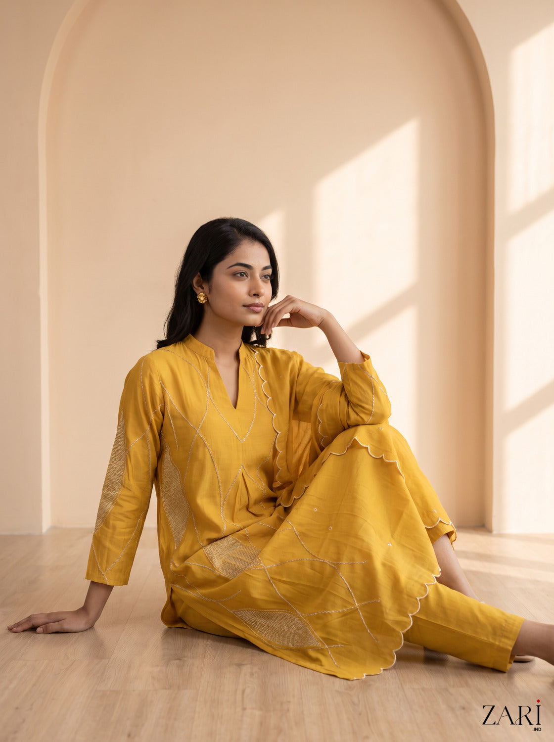 Golden Bloom Embroidered Kurta Set